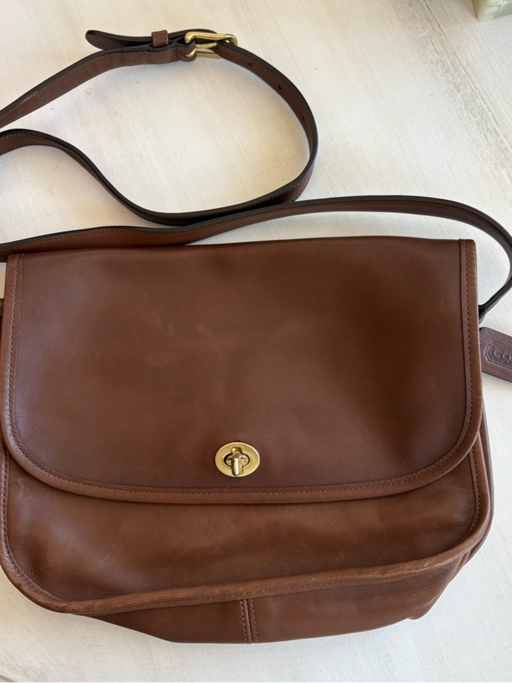 Coach Brown Leather Crossbody with Gold-Tone Turnlock